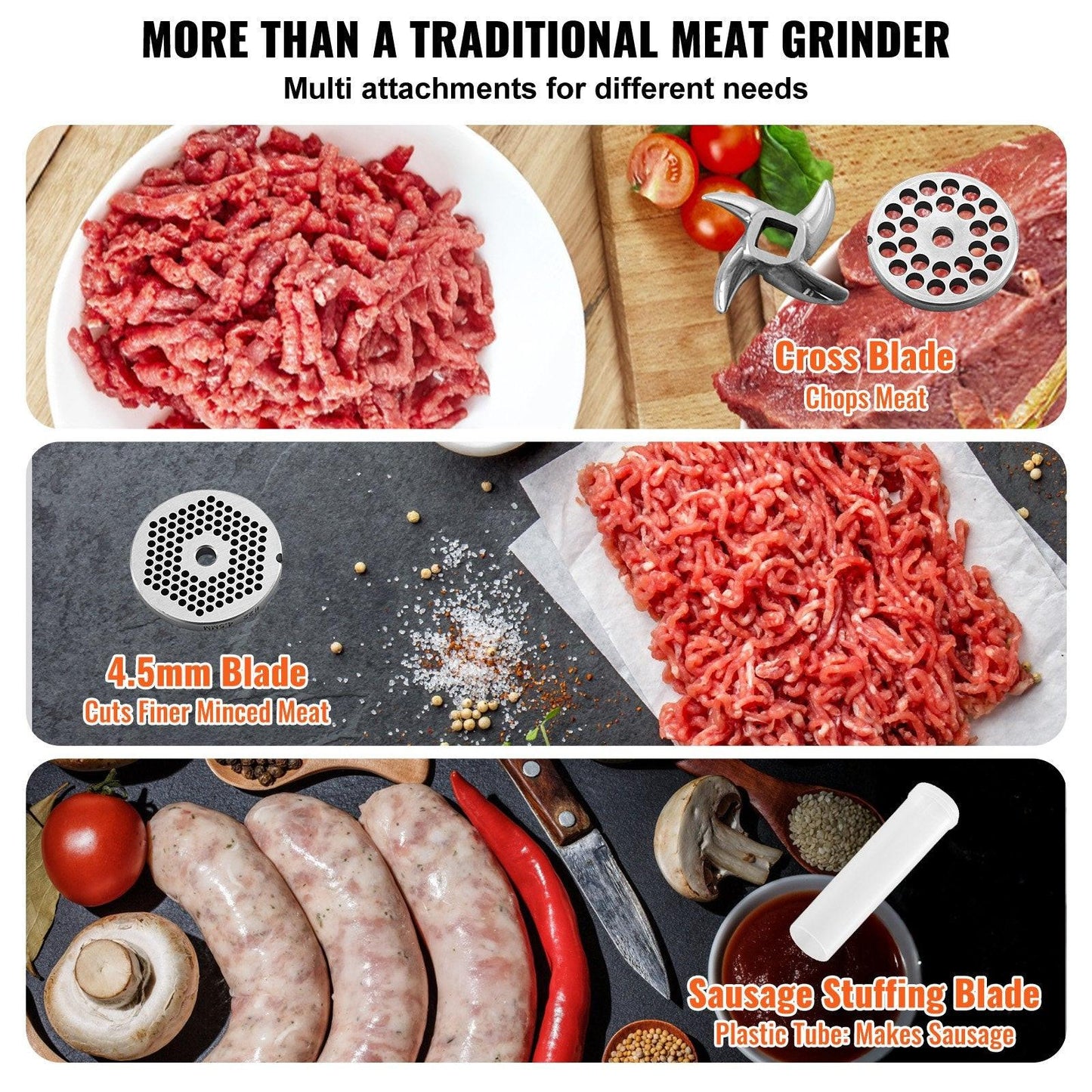 Commercial Electric Meat Grinder 21 Lbs/Min Sausage Stuffer Maker Kitchen.