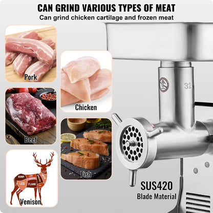 Commercial Electric Meat Grinder 21 Lbs/Min Sausage Stuffer Maker Kitchen.