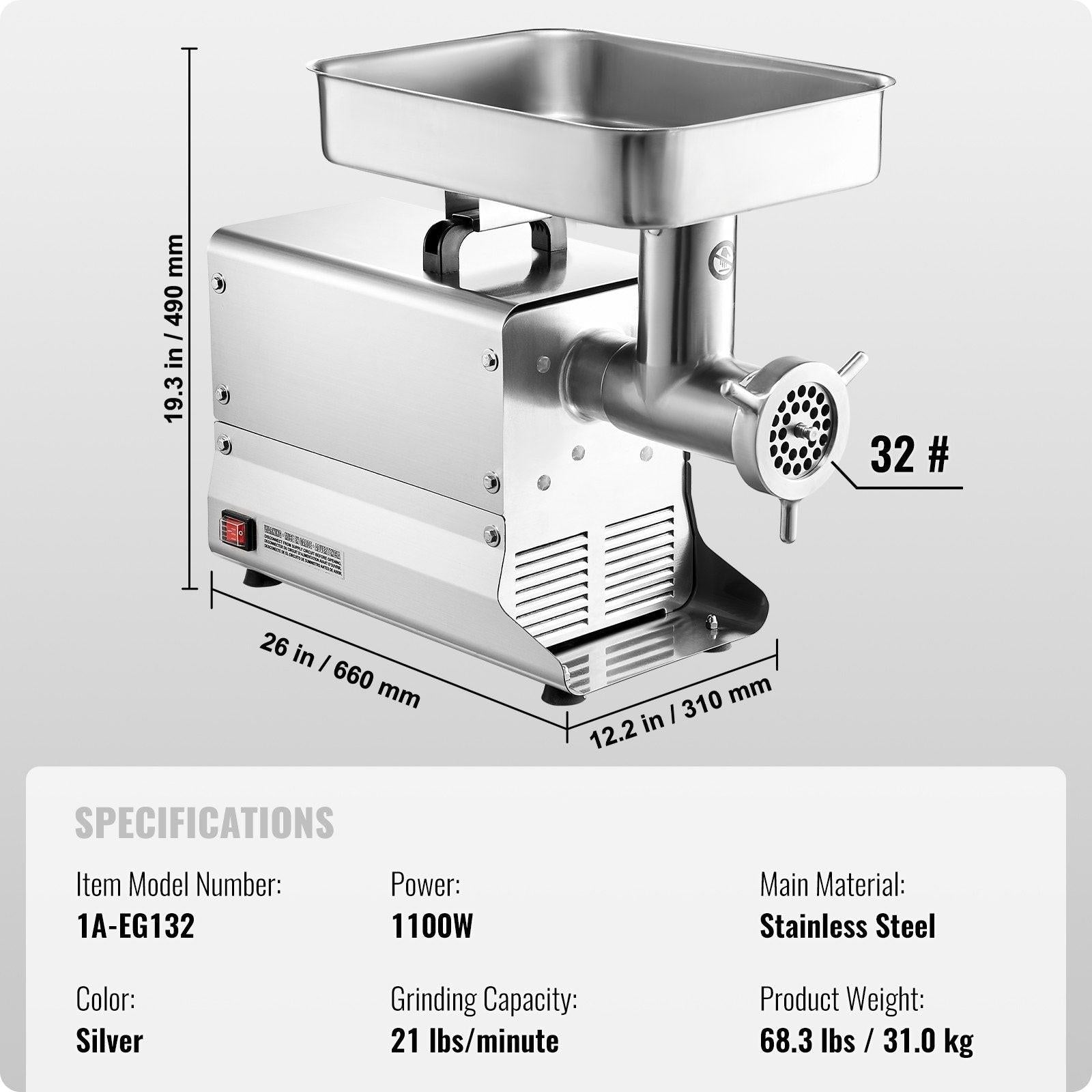 Commercial Electric Meat Grinder 21 Lbs/Min Sausage Stuffer Maker Kitchen.