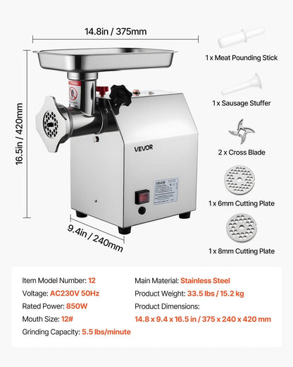 Commercial Electric Meat Grinder 5.5 Lbs/Min Sausage Stuffer Maker Kitchen.