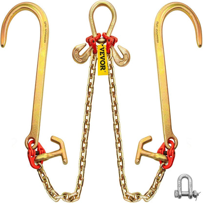 V Bridle Chain, 5/16 in x 2 ft Tow Chain Bridle, Grade 80 V-Bridle Transport Chain, 9260 Lbs Break Strength with TJ Hooks & Grab Hooks, Heavy Duty Pear Link Connector and Chain Shorteners.