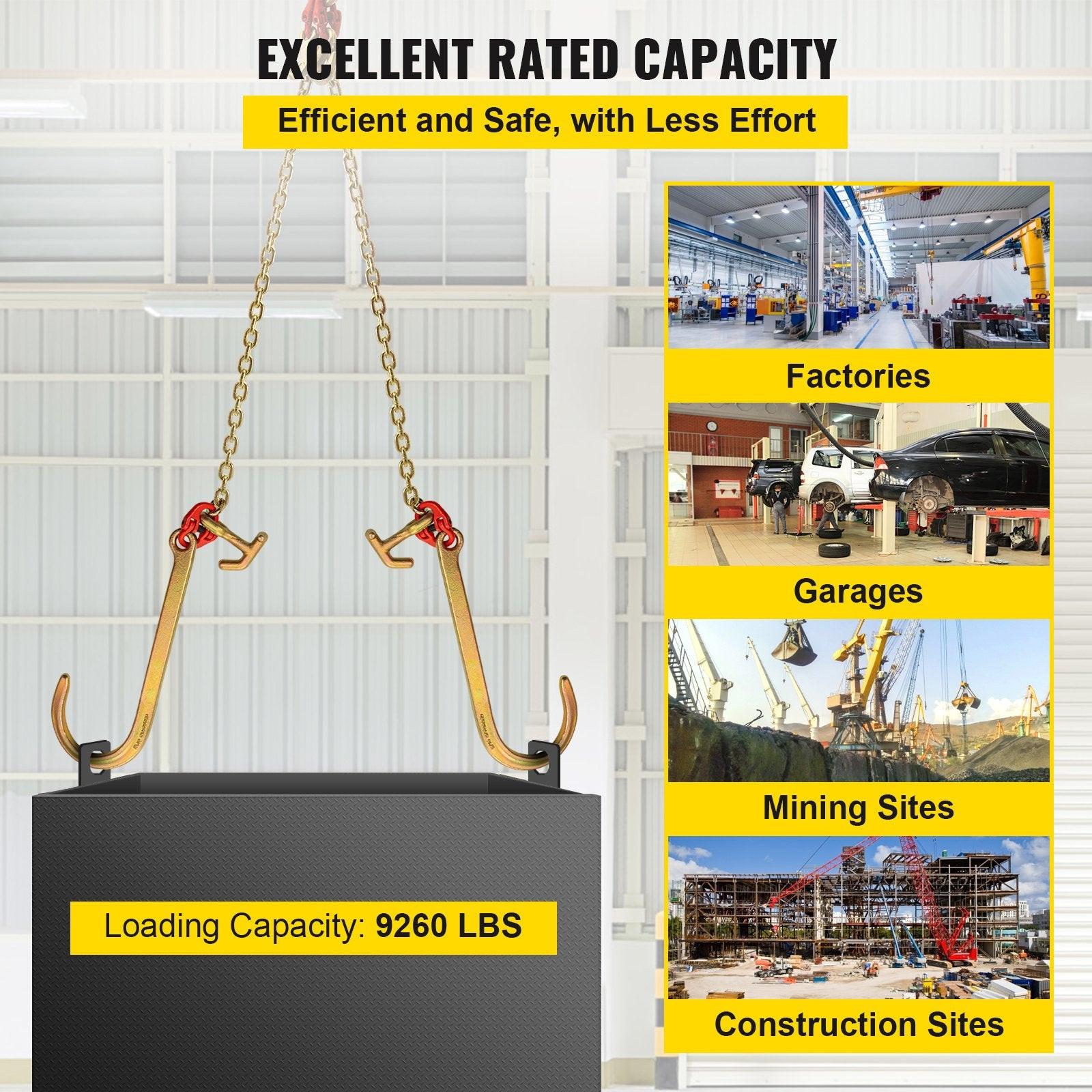 V Bridle Chain, 5/16 in x 2 ft Tow Chain Bridle, Grade 80 V-Bridle Transport Chain, 9260 Lbs Break Strength with TJ Hooks & Grab Hooks, Heavy Duty Pear Link Connector and Chain Shorteners.
