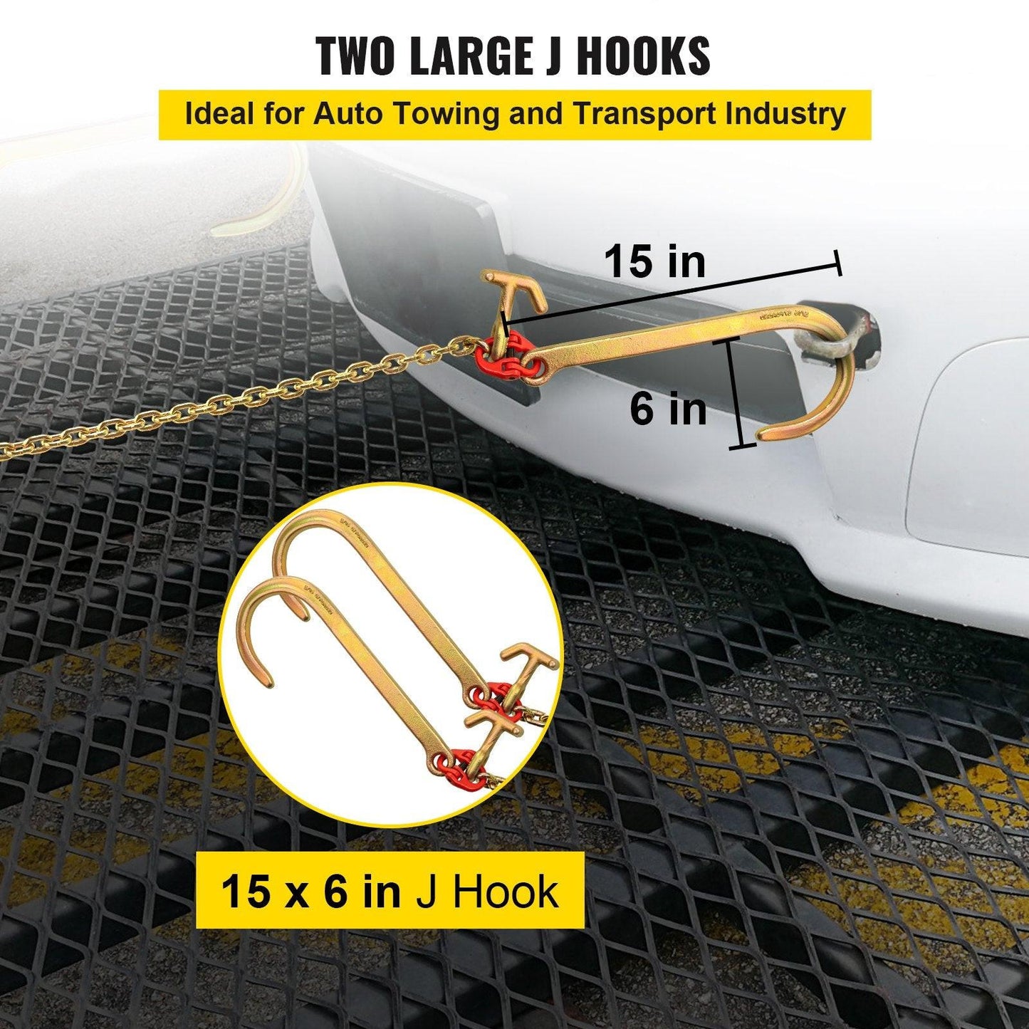 V Bridle Chain, 5/16 in x 2 ft Tow Chain Bridle, Grade 80 V-Bridle Transport Chain, 9260 Lbs Break Strength with TJ Hooks & Grab Hooks, Heavy Duty Pear Link Connector and Chain Shorteners.