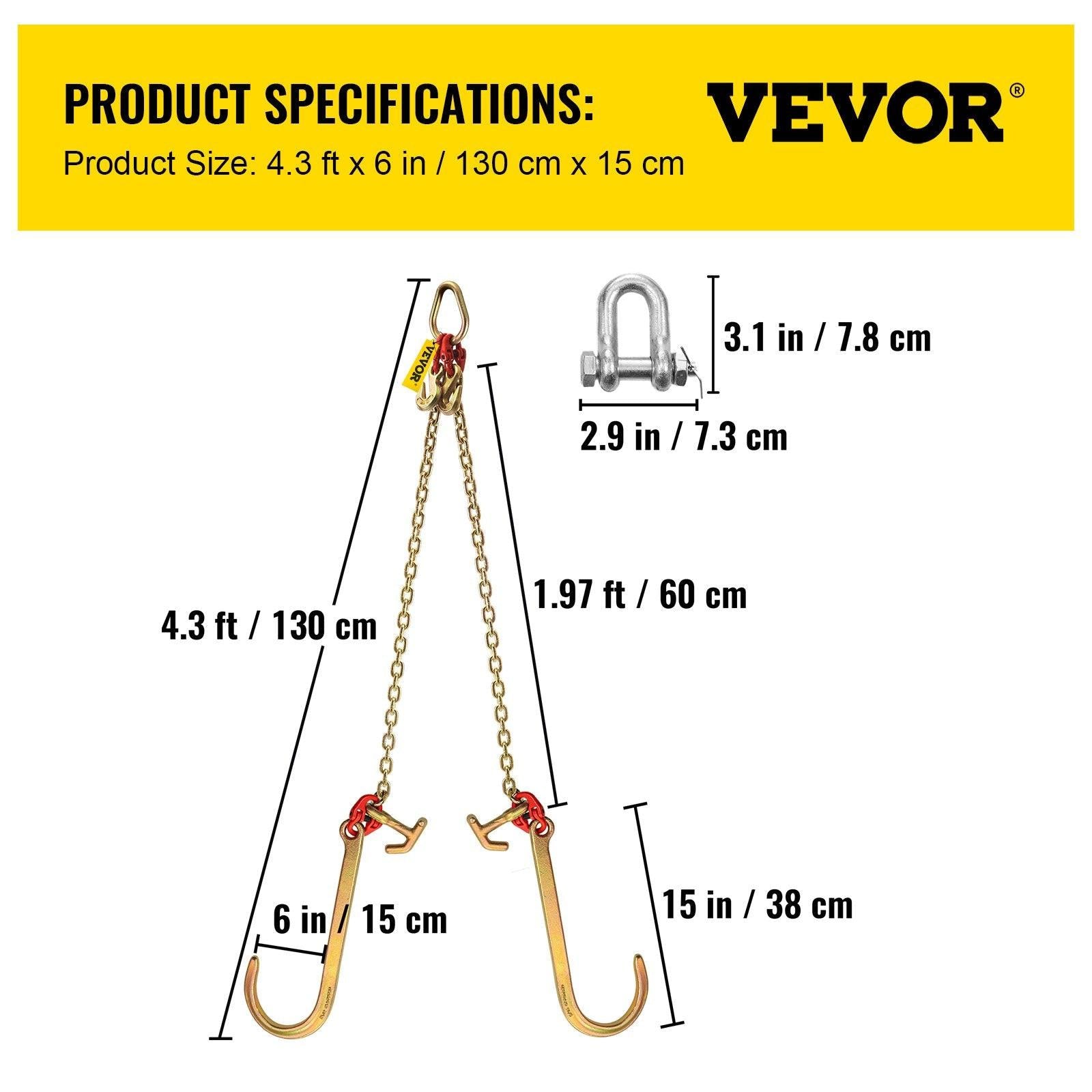 V Bridle Chain, 5/16 in x 2 ft Tow Chain Bridle, Grade 80 V-Bridle Transport Chain, 9260 Lbs Break Strength with TJ Hooks & Grab Hooks, Heavy Duty Pear Link Connector and Chain Shorteners.