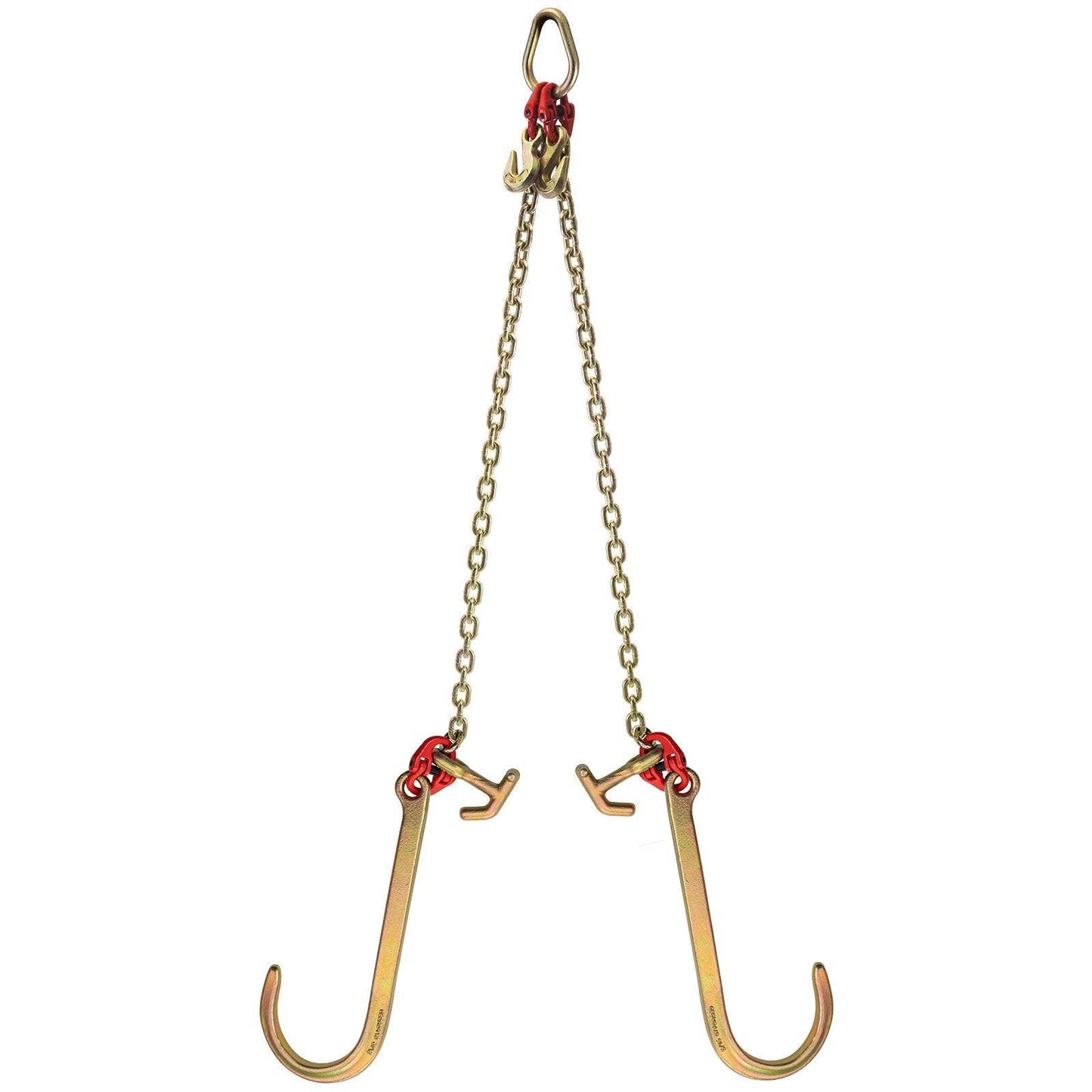 V Bridle Chain, 5/16 in x 2 ft Tow Chain Bridle, Grade 80 V-Bridle Transport Chain, 9260 Lbs Break Strength with TJ Hooks & Grab Hooks, Heavy Duty Pear Link Connector and Chain Shorteners.