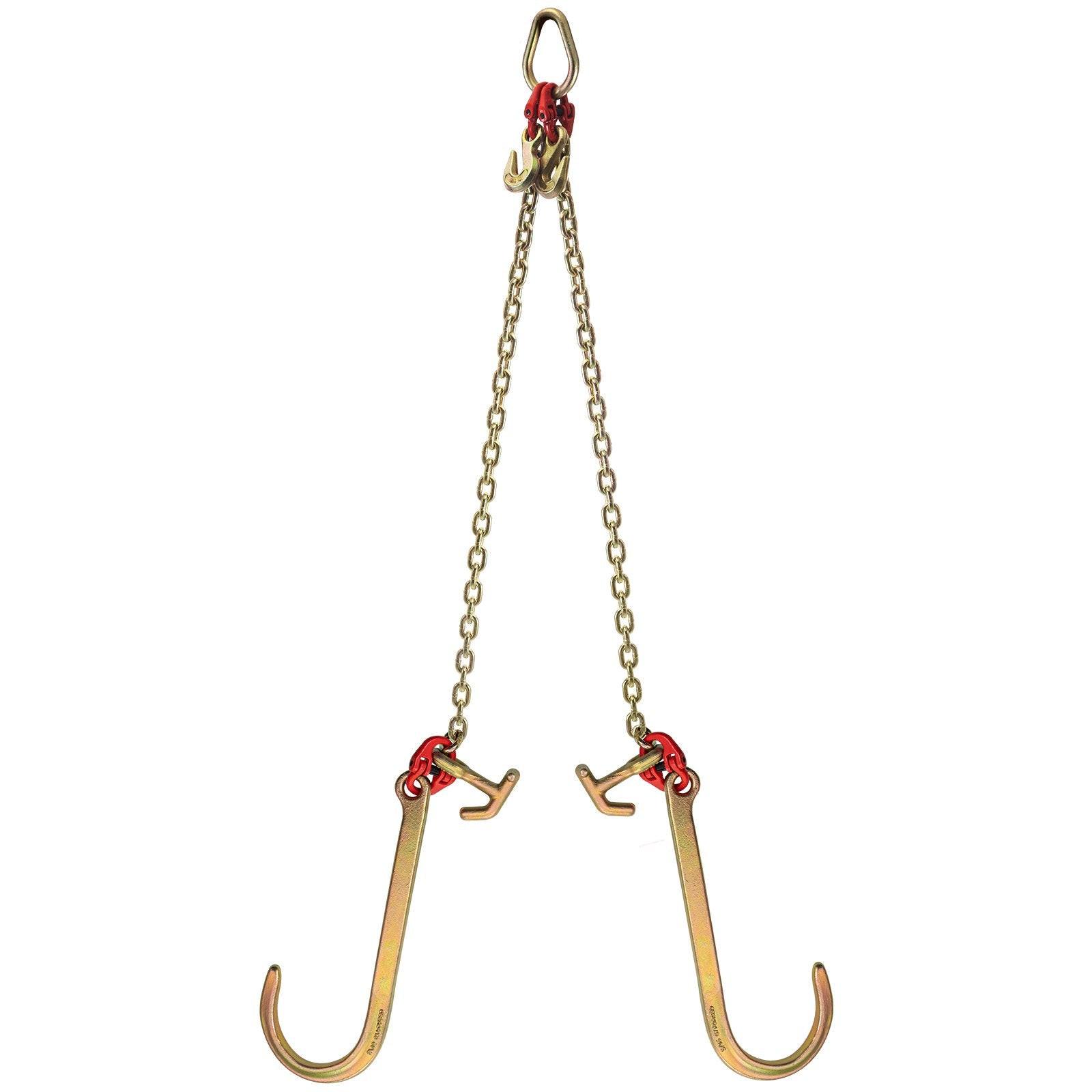 V Bridle Chain, 5/16 in x 2 ft Tow Chain Bridle, Grade 80 V-Bridle Transport Chain, 9260 Lbs Break Strength with TJ Hooks & Grab Hooks, Heavy Duty Pear Link Connector and Chain Shorteners.