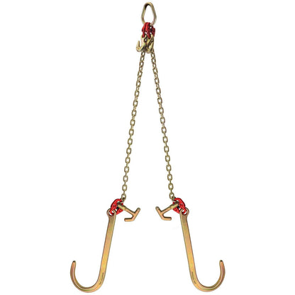 V Bridle Chain, 5/16 in x 2 ft Tow Chain Bridle, Grade 80 V-Bridle Transport Chain, 9260 Lbs Break Strength with TJ Hooks & Grab Hooks, Heavy Duty Pear Link Connector and Chain Shorteners.