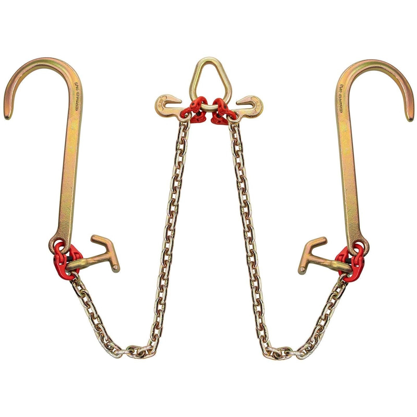 V Bridle Chain, 5/16 in x 2 ft Tow Chain Bridle, Grade 80 V-Bridle Transport Chain, 9260 Lbs Break Strength with TJ Hooks & Grab Hooks, Heavy Duty Pear Link Connector and Chain Shorteners.