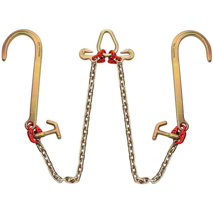 V Bridle Chain, 5/16 in x 2 ft Tow Chain Bridle, Grade 80 V-Bridle Transport Chain, 9260 Lbs Break Strength with TJ Hooks & Grab Hooks, Heavy Duty Pear Link Connector and Chain Shorteners.