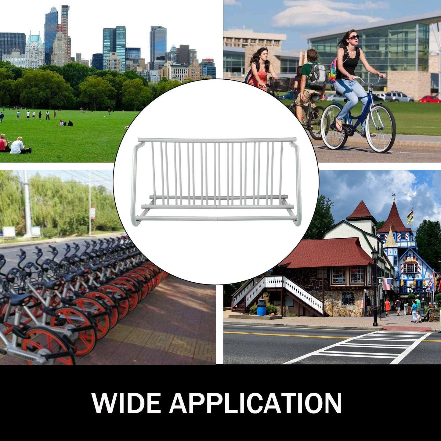 10 Holders Floor Bike Rack, 59" Length All-Steel Grid Bike Rack, 10-Bike Capacity Dual-Side Storage Stand for Garages Streets Yards Bike Events.
