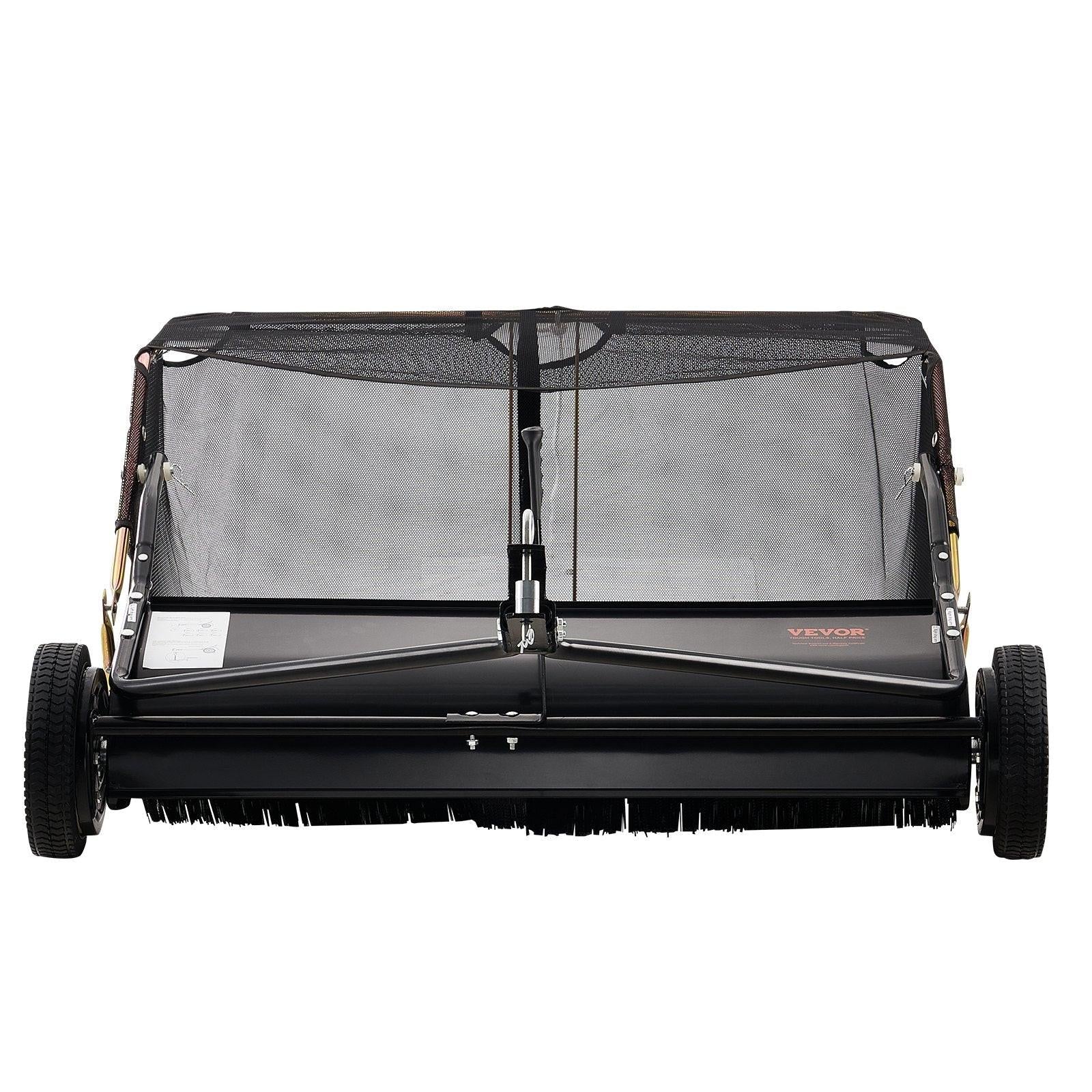 106.6 cm Lawn Sweeper Tow Behind, 12 cu.ft. Large Pull Behind Grass Sweeper, Heavy Duty Leaf & Grass Collector with Dumping Rope Design, Adjustable Sweeping Height for Picking Up Debris & Grass.