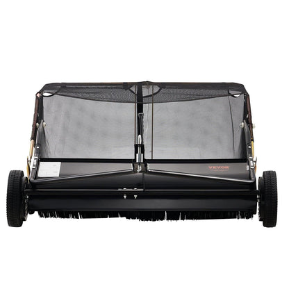 106.6 cm Lawn Sweeper Tow Behind, 12 cu.ft. Large Pull Behind Grass Sweeper, Heavy Duty Leaf & Grass Collector with Dumping Rope Design, Adjustable Sweeping Height for Picking Up Debris & Grass.