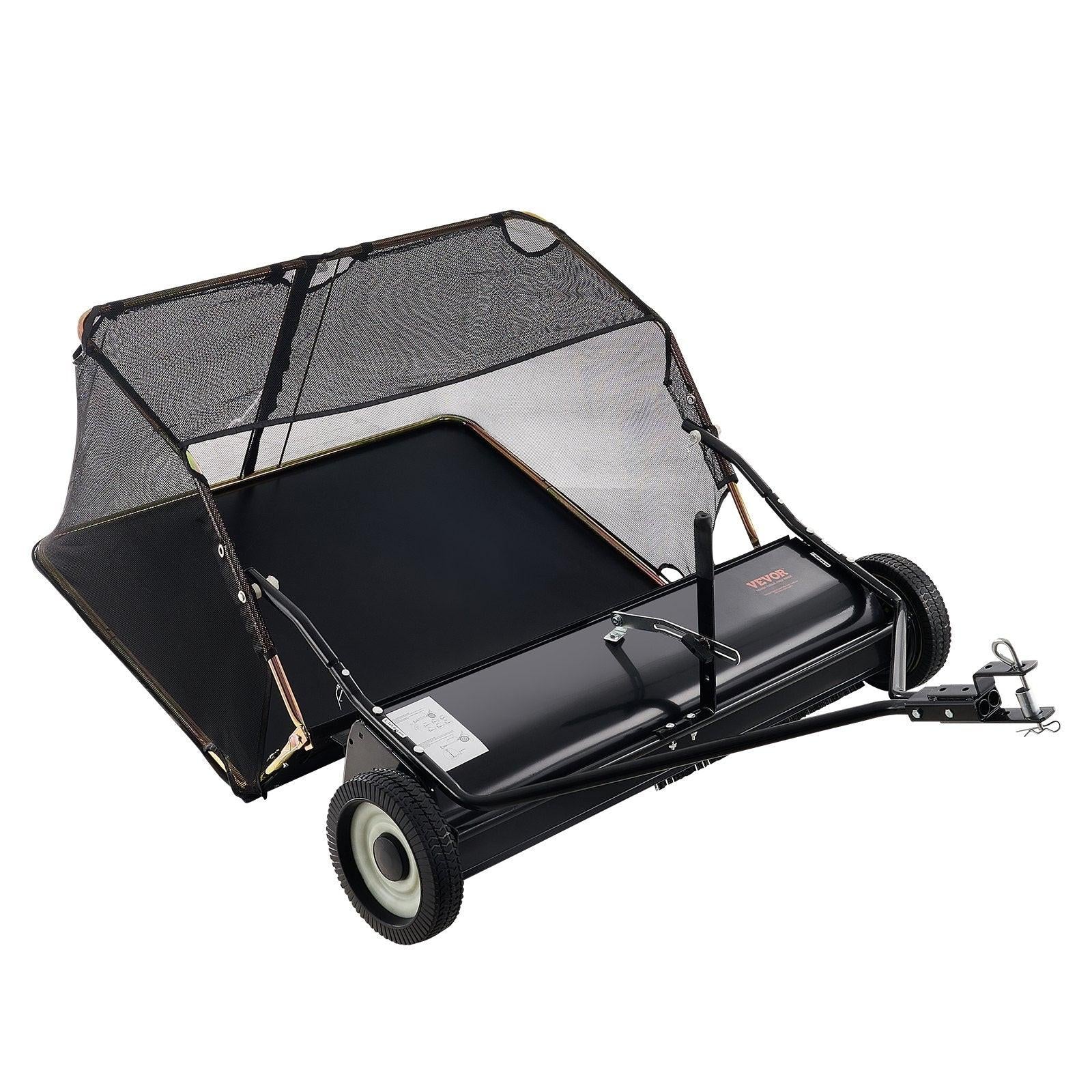 106.6 cm Lawn Sweeper Tow Behind, 12 cu.ft. Large Pull Behind Grass Sweeper, Heavy Duty Leaf & Grass Collector with Dumping Rope Design, Adjustable Sweeping Height for Picking Up Debris & Grass.