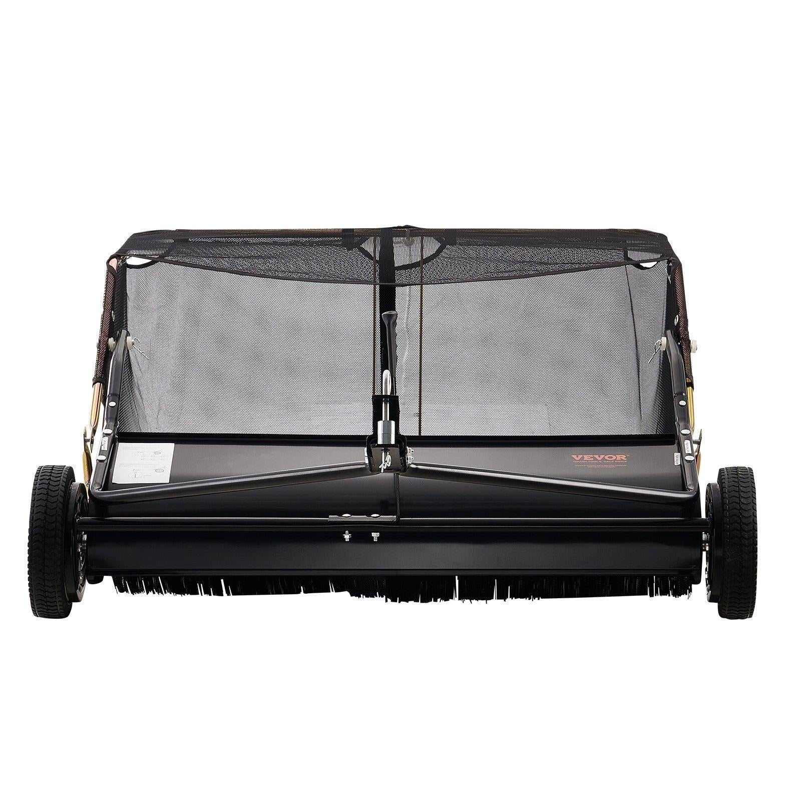 106.6 cm Lawn Sweeper Tow Behind, 12 cu.ft. Large Pull Behind Grass Sweeper, Heavy Duty Leaf & Grass Collector with Dumping Rope Design, Adjustable Sweeping Height for Picking Up Debris & Grass.