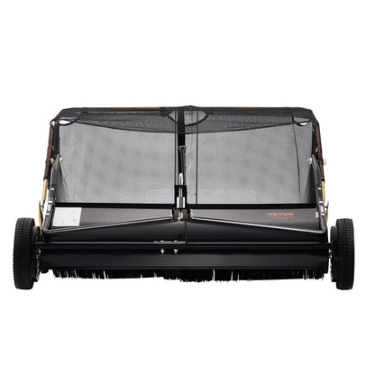 106.6 cm Lawn Sweeper Tow Behind, 12 cu.ft. Large Pull Behind Grass Sweeper, Heavy Duty Leaf & Grass Collector with Dumping Rope Design, Adjustable Sweeping Height for Picking Up Debris & Grass.