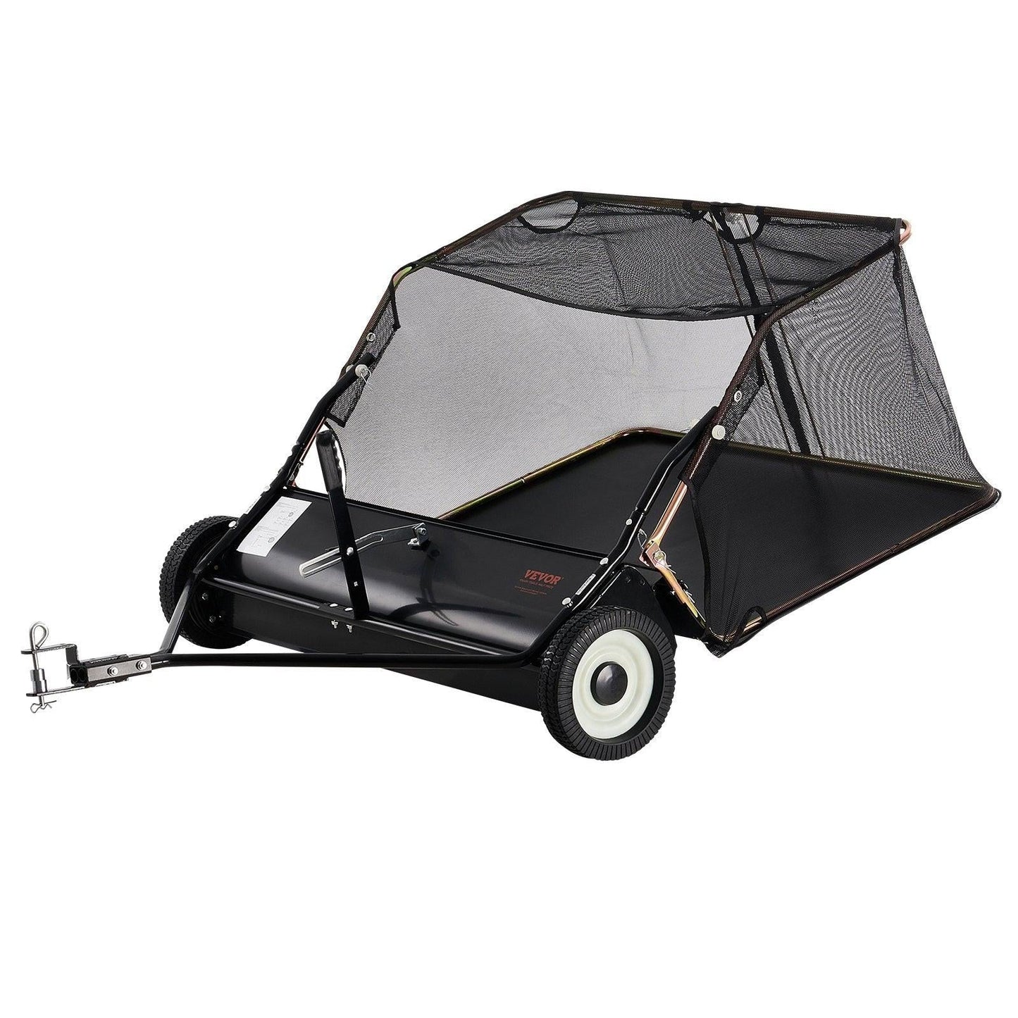 106.6 cm Lawn Sweeper Tow Behind, 12 cu.ft. Large Pull Behind Grass Sweeper, Heavy Duty Leaf & Grass Collector with Dumping Rope Design, Adjustable Sweeping Height for Picking Up Debris & Grass.