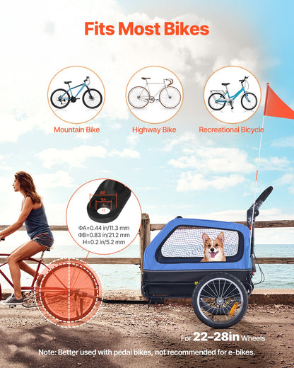 Dog Bike Trailer, Supports up to 40 kg, 2-in-1 Pet Stroller Cart Bicycle Carrier for Small & Large Dogs, Easy Folding Frame with Quick Release Wheel, Universal Bicycle Coupler, Internal Leash