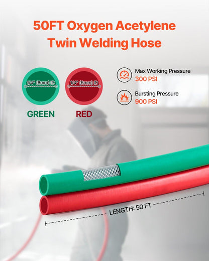 Oxygen Acetylene Hose 1/4-Inch x 50FT T Grade Hose 300PSI Max Working Pressure.