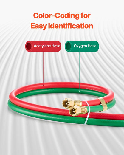 Oxygen Acetylene Hose 1/4-Inch x 50FT T Grade Hose 300PSI Max Working Pressure.