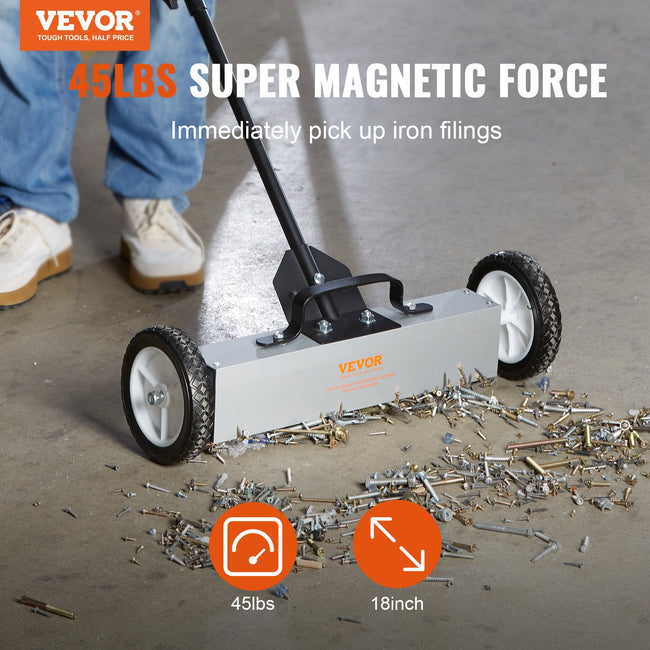 Rolling Magnetic Sweeper with Wheels, Push-Type Magnetic Pick Up Sweeper, Large Magnet Pickup Lawn Sweeper, 20.4kg Magnet with Telescoping Handle, Easy Cleanup of Workshop Garage Yard Main Image