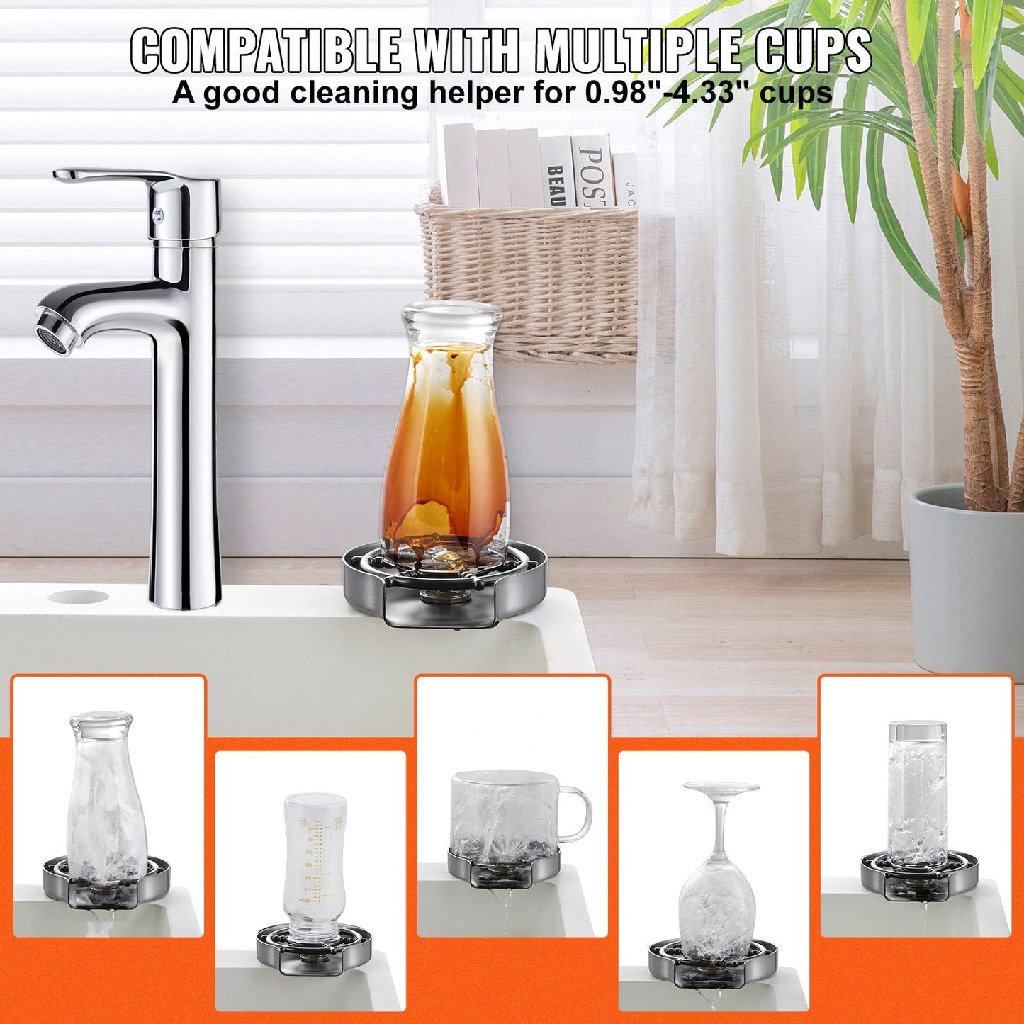 Glass Rinser 10-Hole Rotating Stainless Steel Washer ABS Cup Holder