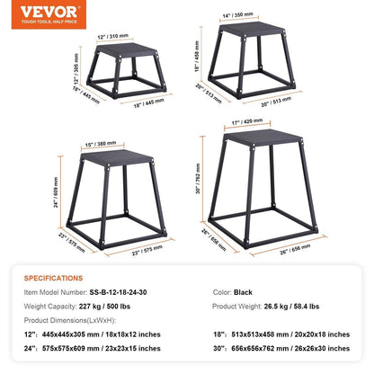 Plyometric Jump Boxes, 12/18/24/30 Inch Plyo Box, Platform and Jumping Agility Box, Anti-Slip Fitness Exercise Step Up Box Set for Home Gym Training, Conditioning Strength Training, Black.