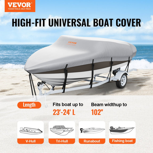 Boat Cover 600D Waterproof 23-24 ft Boat Cover V-Hull Tri-Hull Runabout Main Image