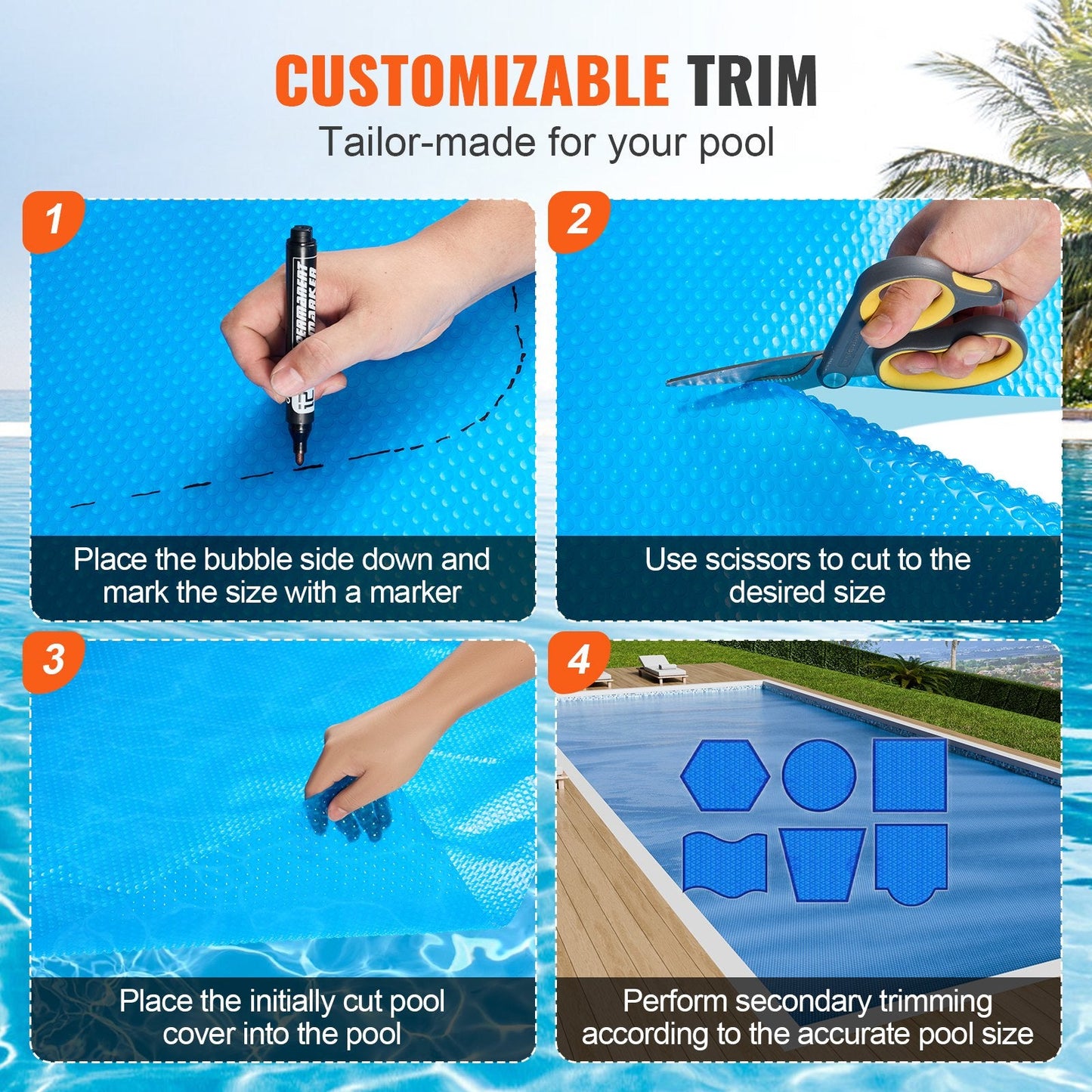 Solar Pool Cover, 24 x 12 ft Rectangle Solar Blanket for Pools, Inground Above Ground Swimming Pool Solar Cover, 8 mil Solar Covers Blue