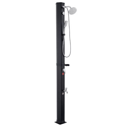 40L Solar Heated Shower, 205cm Showerhead Height Outdoor Shower, with Handheld & Foot Faucet, Hot & Cold Water Adjustment, Freestanding for Backyard Poolside Beach Pool, Black