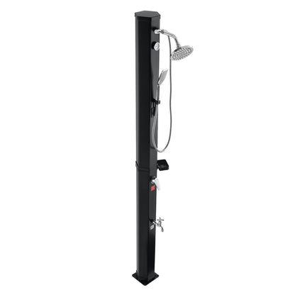 40L Solar Heated Shower, 205cm Showerhead Height Outdoor Shower, with Handheld & Foot Faucet, Hot & Cold Water Adjustment, Freestanding for Backyard Poolside Beach Pool, Black