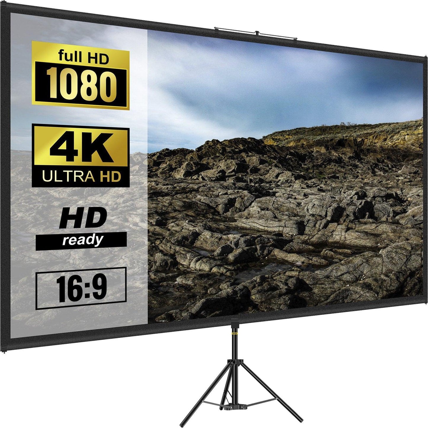 Tripod Projector Screen with Stand 70 inch 16:9 4K HD Projection Screen Stand Wrinkle-Free Height Adjustable Portable Screen for Projector Indoor & Outdoor for Movie, Home Cinema, Gaming, Office.