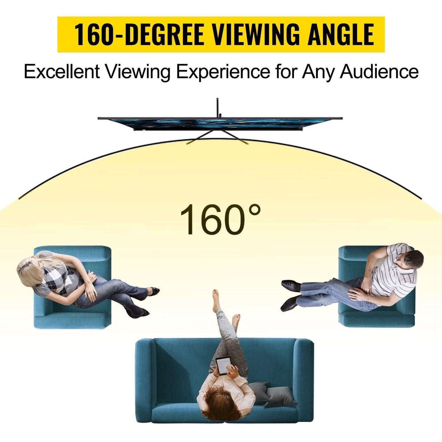 Tripod Projector Screen with Stand 70 inch 16:9 4K HD Projection Screen Stand Wrinkle-Free Height Adjustable Portable Screen for Projector Indoor & Outdoor for Movie, Home Cinema, Gaming, Office.