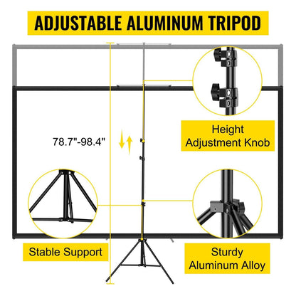 Tripod Projector Screen with Stand 70 inch 16:9 4K HD Projection Screen Stand Wrinkle-Free Height Adjustable Portable Screen for Projector Indoor & Outdoor for Movie, Home Cinema, Gaming, Office.
