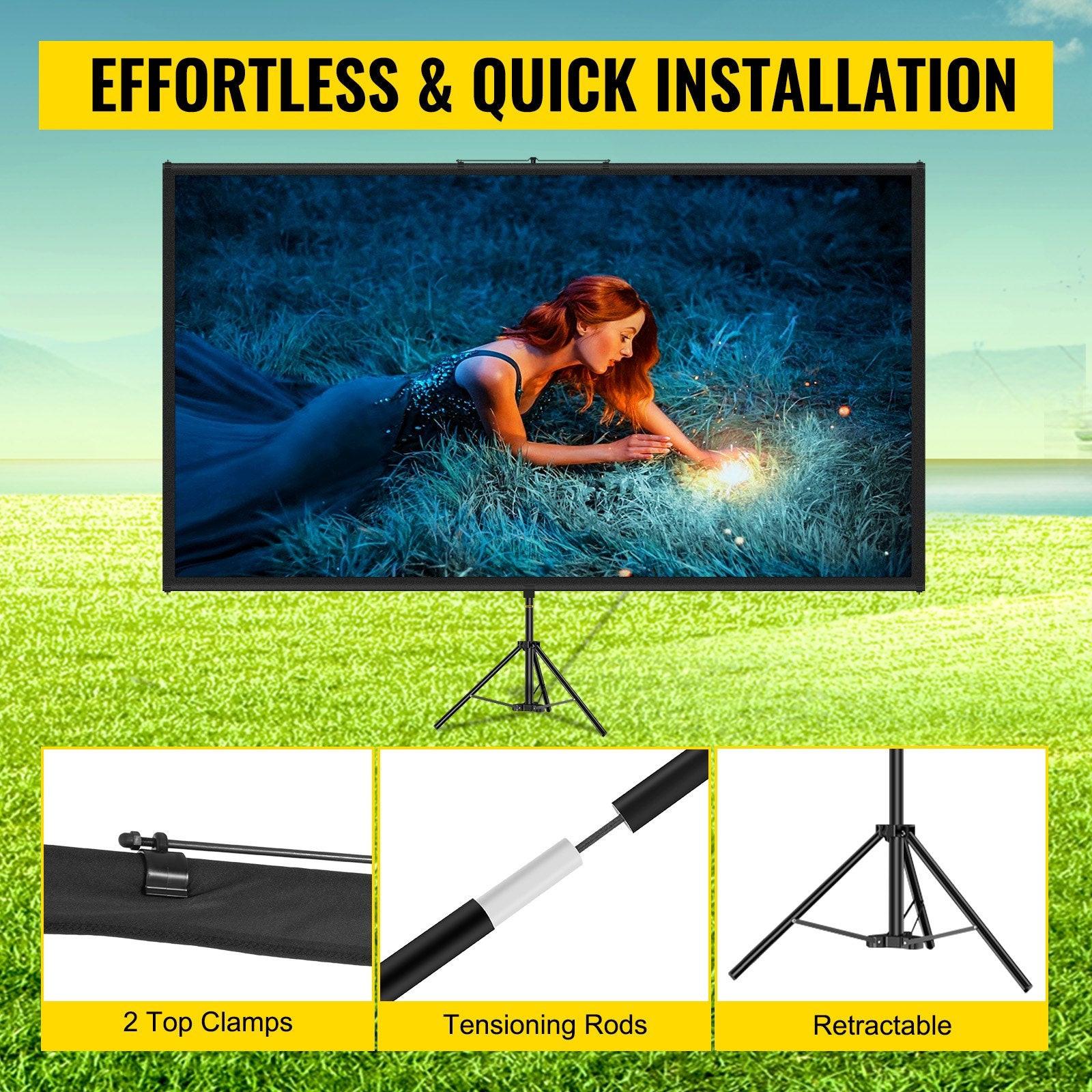 Tripod Projector Screen with Stand 70 inch 16:9 4K HD Projection Screen Stand Wrinkle-Free Height Adjustable Portable Screen for Projector Indoor & Outdoor for Movie, Home Cinema, Gaming, Office.