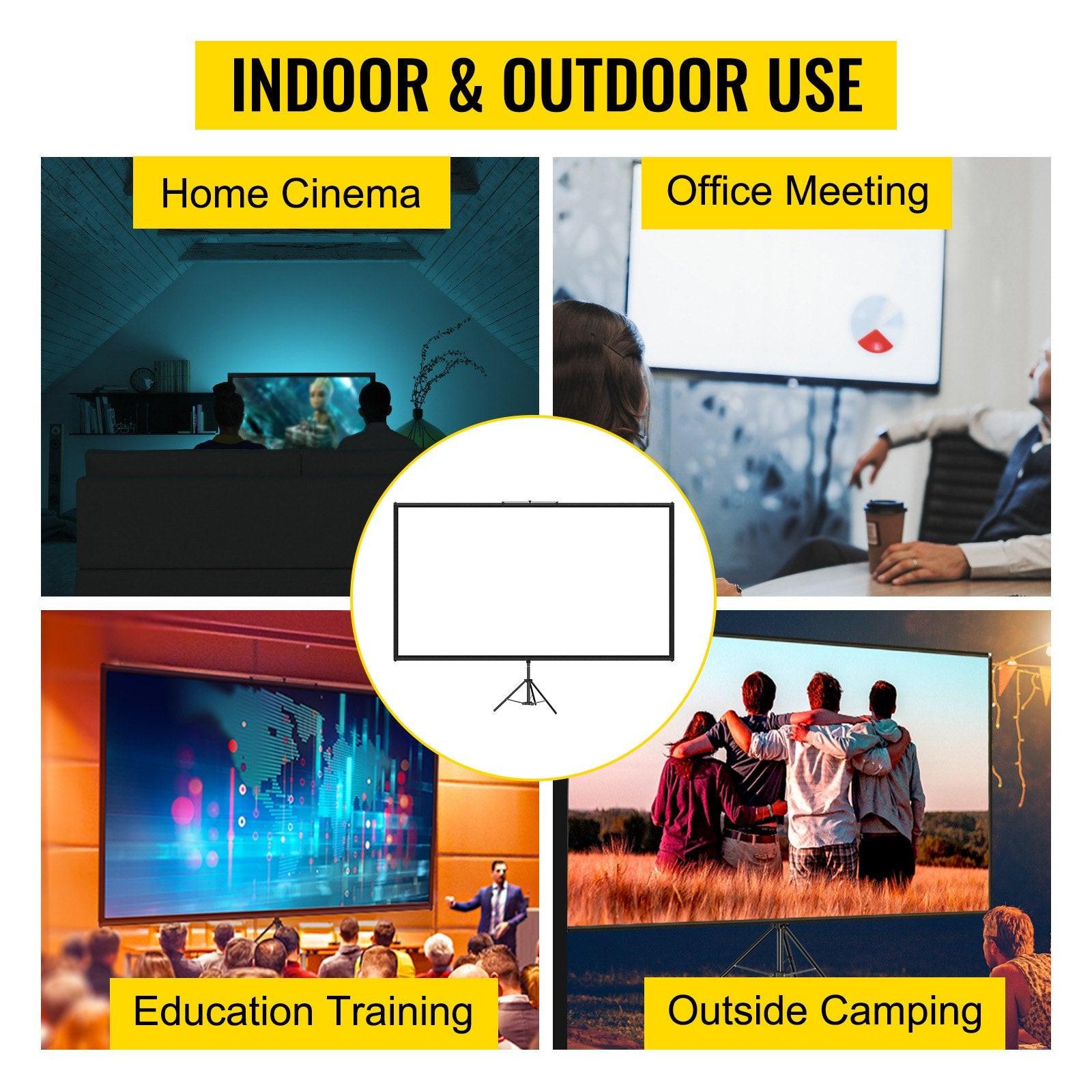 Tripod Projector Screen with Stand 70 inch 16:9 4K HD Projection Screen Stand Wrinkle-Free Height Adjustable Portable Screen for Projector Indoor & Outdoor for Movie, Home Cinema, Gaming, Office.