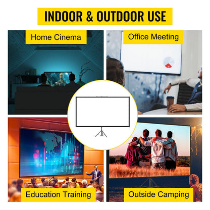 Tripod Projector Screen with Stand 70 inch 16:9 4K HD Projection Screen Stand Wrinkle-Free Height Adjustable Portable Screen for Projector Indoor & Outdoor for Movie, Home Cinema, Gaming, Office.