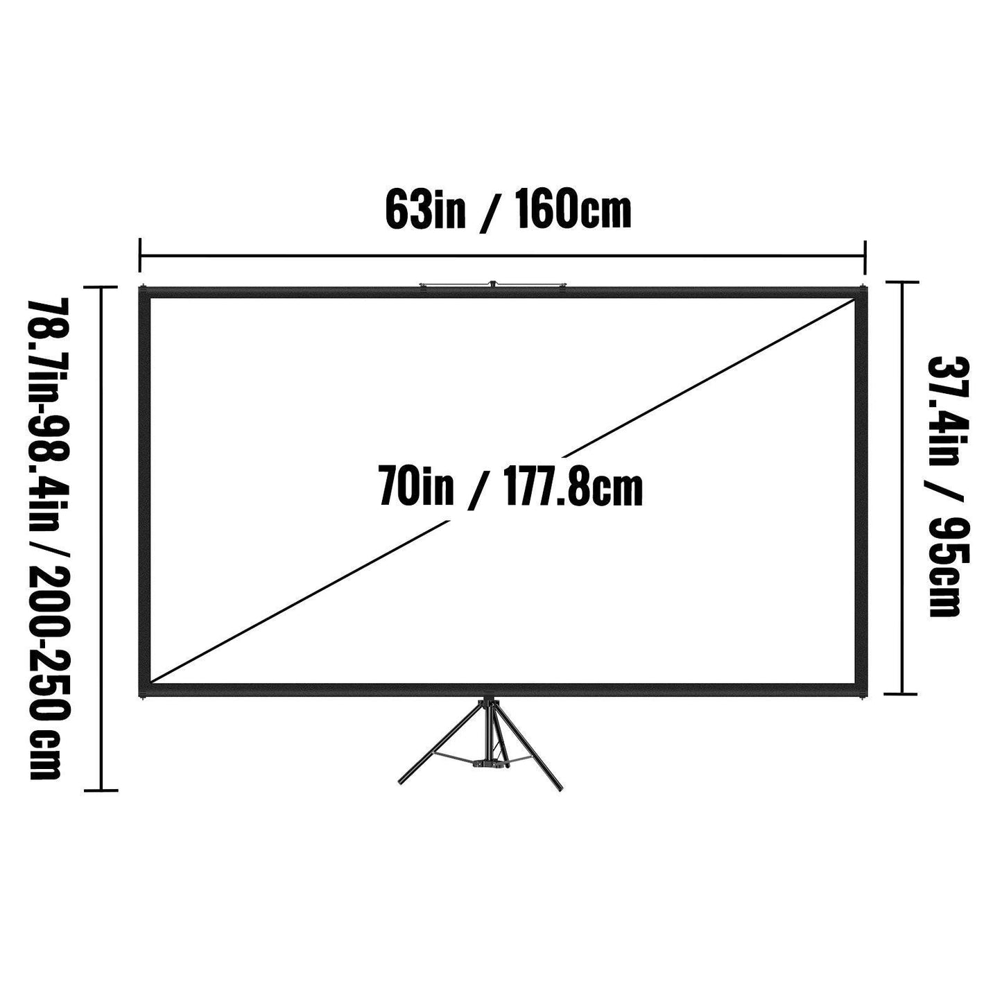 Tripod Projector Screen with Stand 70 inch 16:9 4K HD Projection Screen Stand Wrinkle-Free Height Adjustable Portable Screen for Projector Indoor & Outdoor for Movie, Home Cinema, Gaming, Office.