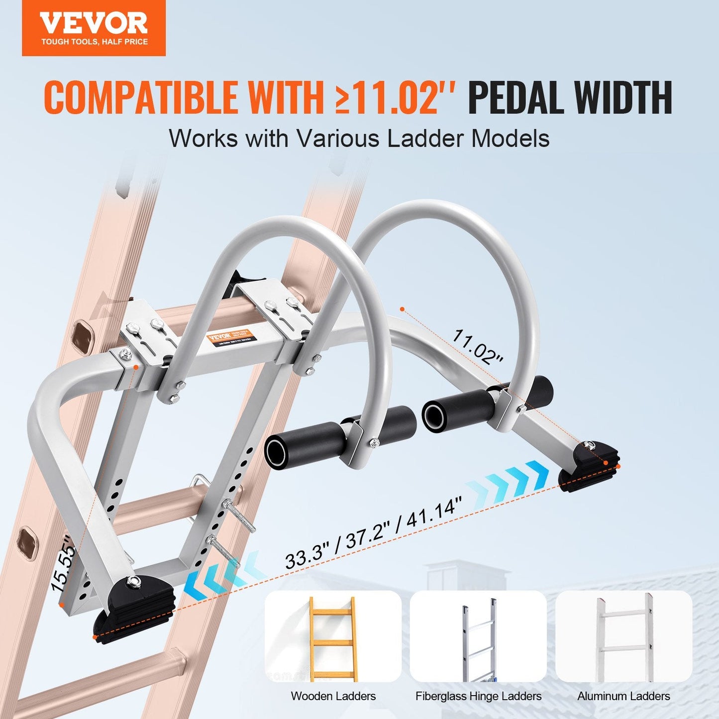 Ladder Stabilizer, 2 in 1 Extension Wall Ladder Standoff Hook, Roof Ridge Ladder Accessories Both Horizontally and Vertically, Heavy-duty Steel Rubber Grip T-Bar, Quick Access to Steep Roofs