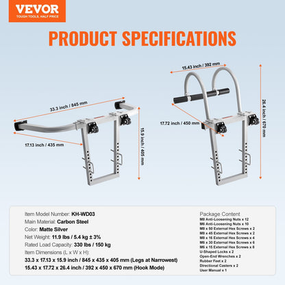 Ladder Stabilizer, 2 in 1 Extension Wall Ladder Standoff Hook, Roof Ridge Ladder Accessories Both Horizontally and Vertically, Heavy-duty Steel Rubber Grip T-Bar, Quick Access to Steep Roofs