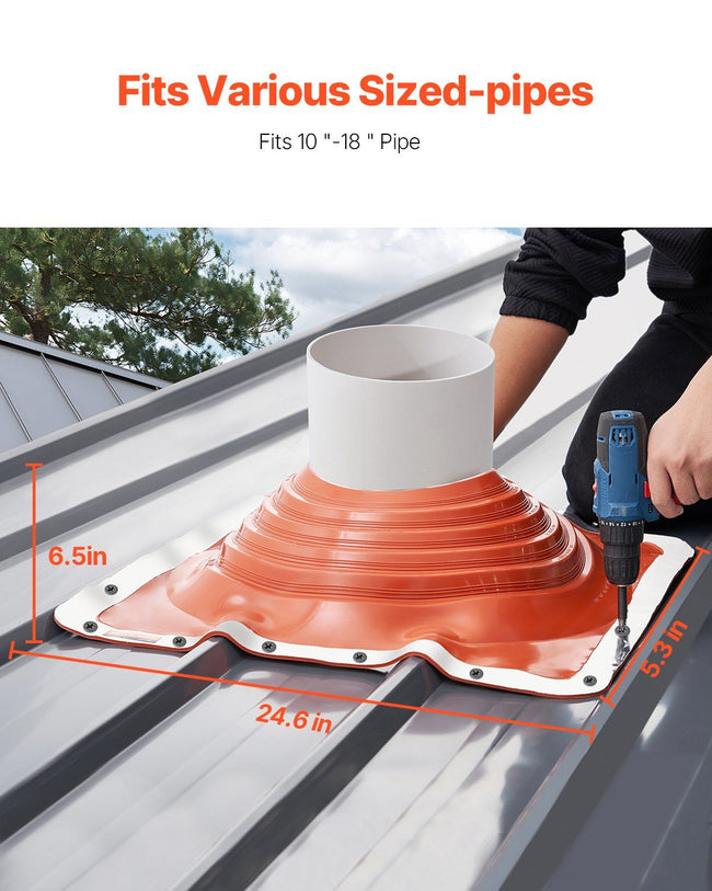 Roof Pipe Flashing Boot, Fit Pipe OD 254 to 457 mm, Flexible Silicone Roofing Jack Pipe Flashing, High Temp -74℃ to 225℃, Lasting Square Metal Base, for Chimney, Wood Stove & Outdoor Vent Pipes Main Image