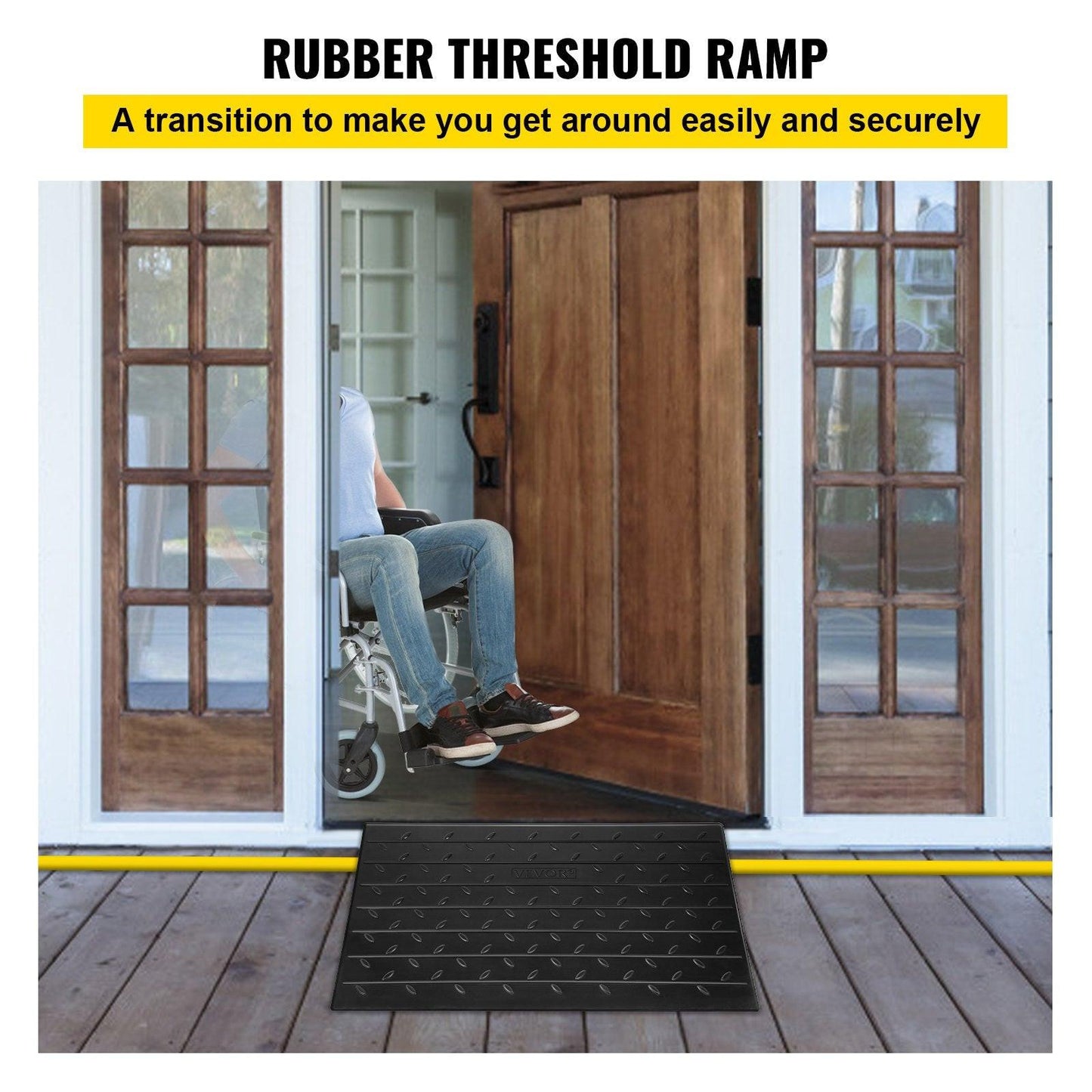 Rubber Threshold Ramp, 7.62 cm Rise Threshold Ramp Doorway, 3 Channels Cord Cover Rubber Solid Threshold Ramp, Rubber Angled Entry Rated 997.9 kg Load Capacity for Wheelchair and Scooter.