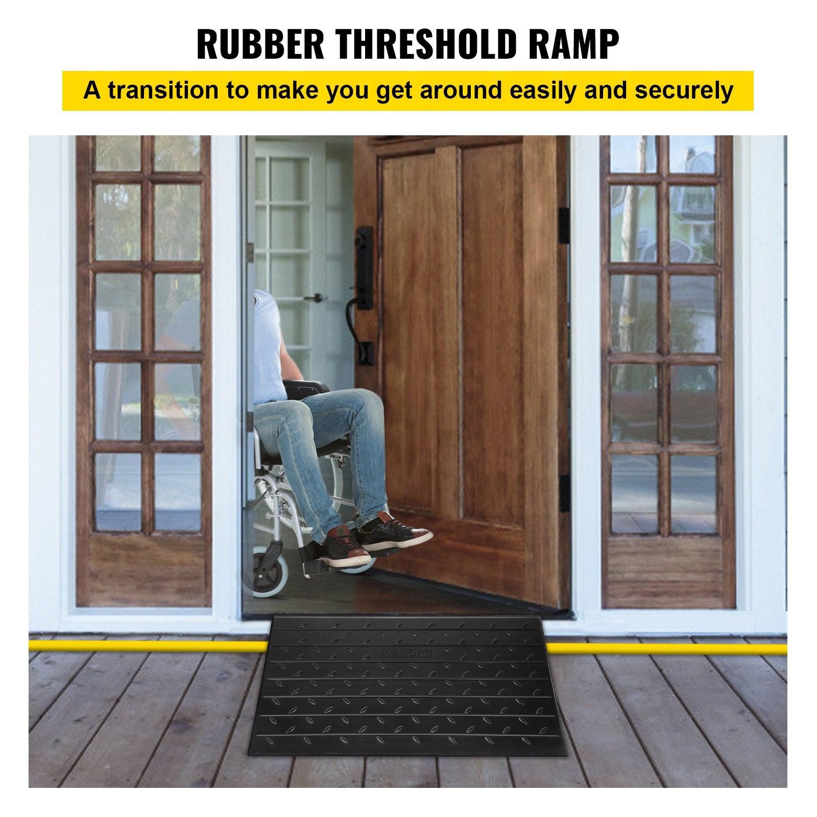 Rubber Threshold Ramp, 7.62 cm Rise Threshold Ramp Doorway, 3 Channels Cord Cover Rubber Solid Threshold Ramp, Rubber Angled Entry Rated 997.9 kg Load Capacity for Wheelchair and Scooter.