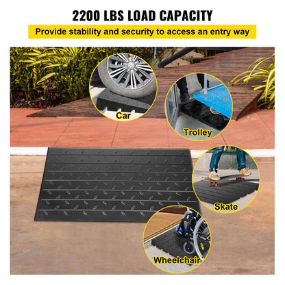 Rubber Threshold Ramp, 7.62 cm Rise Threshold Ramp Doorway, 3 Channels Cord Cover Rubber Solid Threshold Ramp, Rubber Angled Entry Rated 997.9 kg Load Capacity for Wheelchair and Scooter.