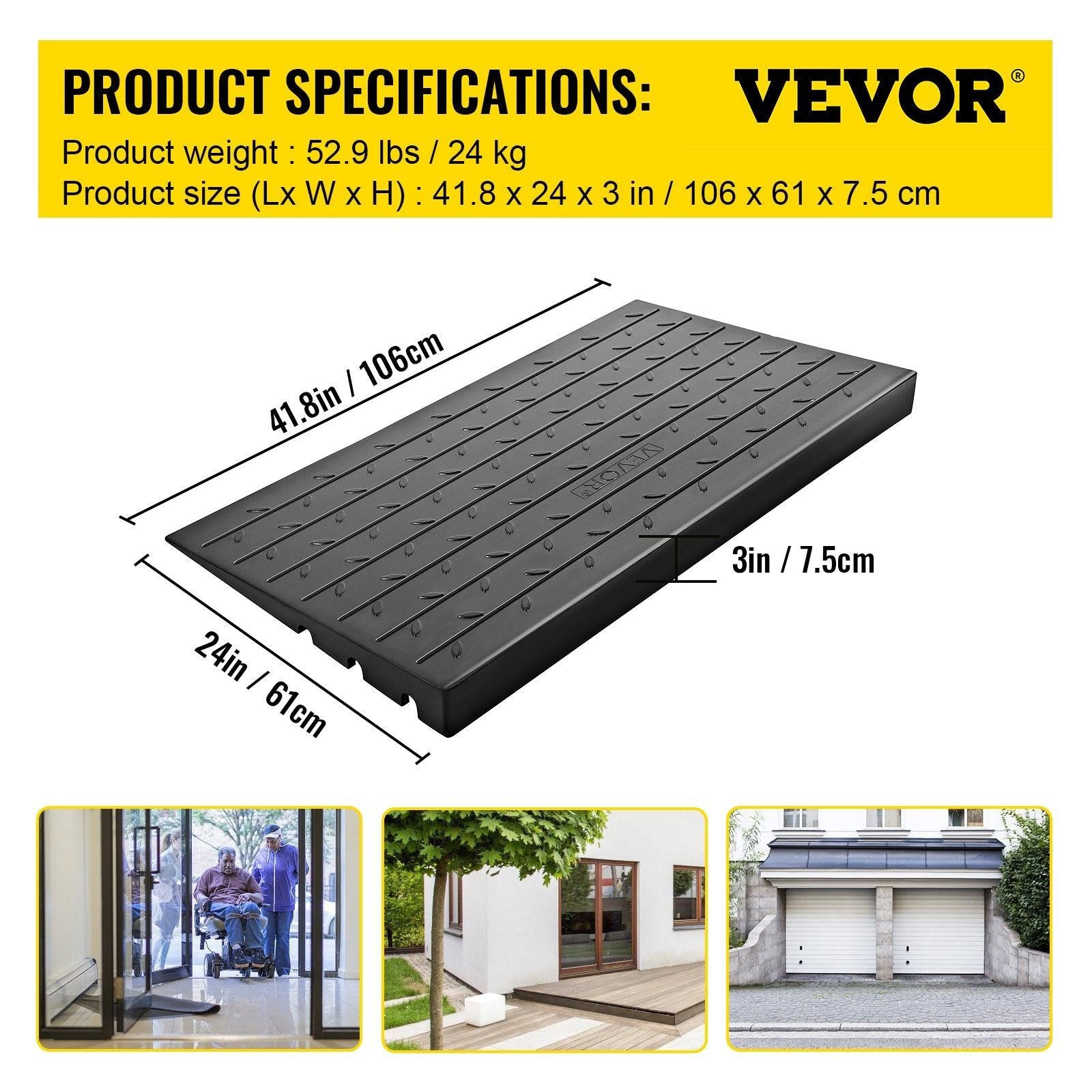 Rubber Threshold Ramp, 7.62 cm Rise Threshold Ramp Doorway, 3 Channels Cord Cover Rubber Solid Threshold Ramp, Rubber Angled Entry Rated 997.9 kg Load Capacity for Wheelchair and Scooter.
