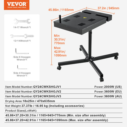 Flash Dryer, 18 x 25 inch Flash Dryer for Screen Printing, 0-750℉ Temperature Control, High Power Silk Screen Printing Dryer with Height Adjustable Stand, 360° Rotation, T-Shirt Curing Machine