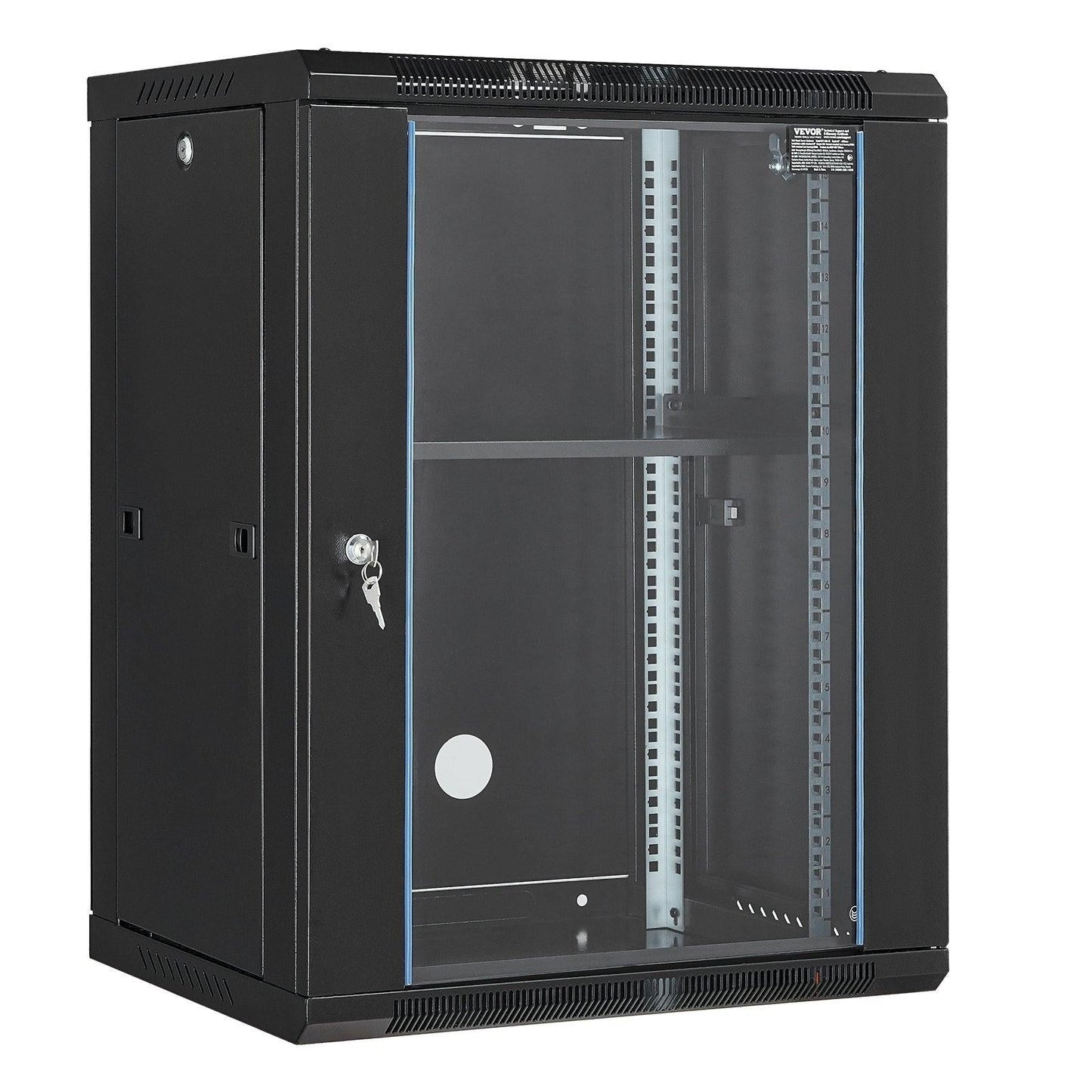 15U Wall Mount Network Cabinet, 226.8 kg Max. Ground Load Capacity, Server Rack Cabinet Enclosure with Locking Tempered Glass Door, Side Panels, Q235 Carbon Steel, for IT Equipment, A/V Devices.