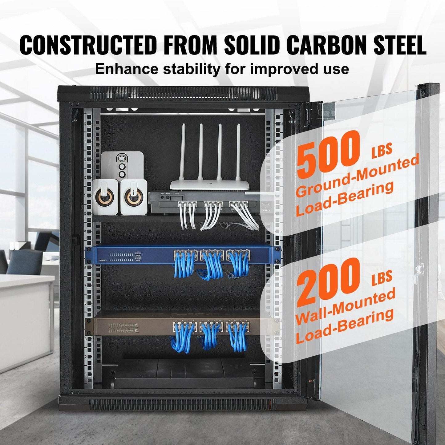 15U Wall Mount Network Cabinet, 226.8 kg Max. Ground Load Capacity, Server Rack Cabinet Enclosure with Locking Tempered Glass Door, Side Panels, Q235 Carbon Steel, for IT Equipment, A/V Devices.