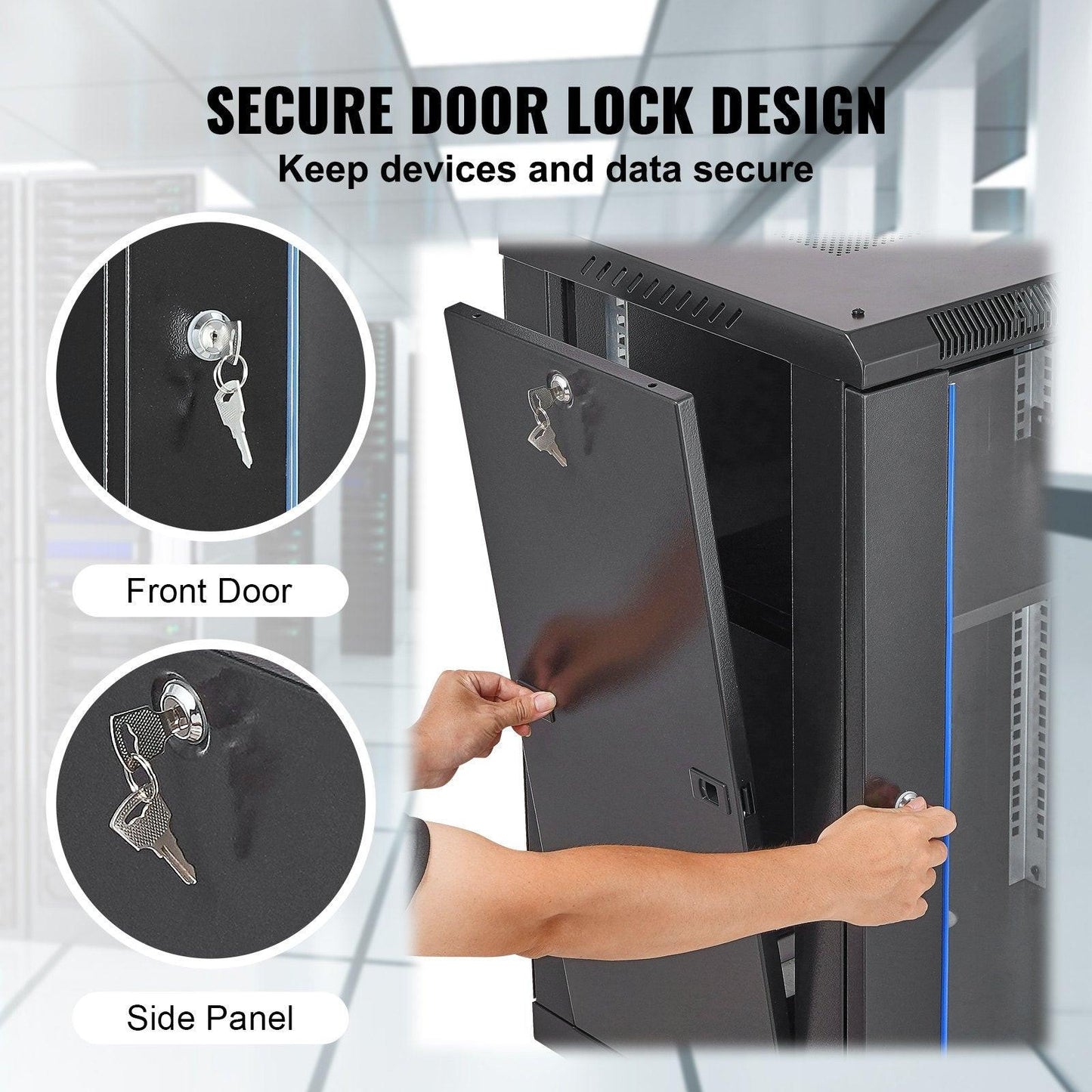 15U Wall Mount Network Cabinet, 226.8 kg Max. Ground Load Capacity, Server Rack Cabinet Enclosure with Locking Tempered Glass Door, Side Panels, Q235 Carbon Steel, for IT Equipment, A/V Devices.