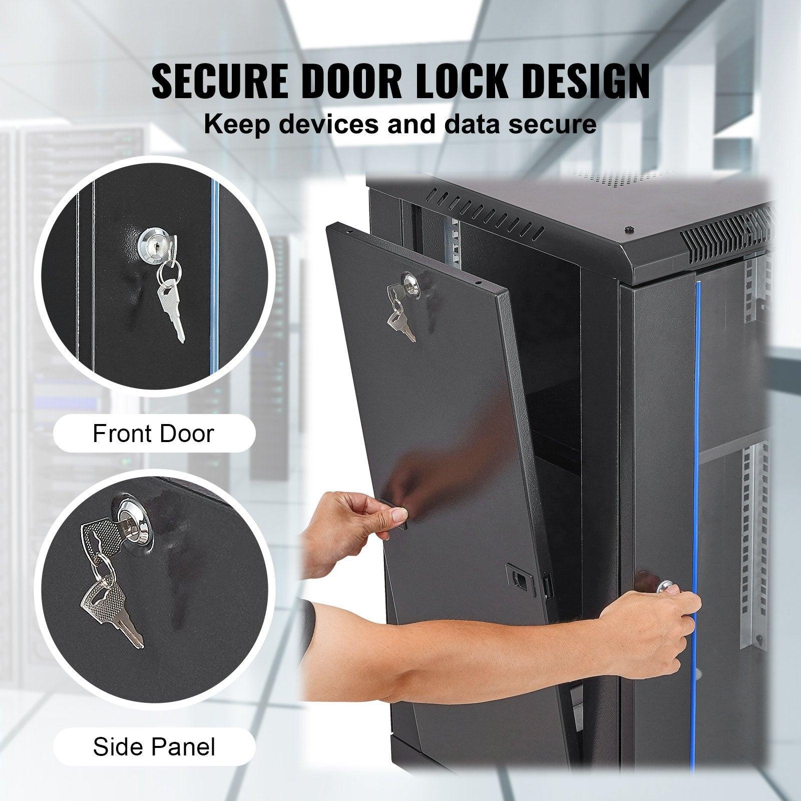15U Wall Mount Network Cabinet, 226.8 kg Max. Ground Load Capacity, Server Rack Cabinet Enclosure with Locking Tempered Glass Door, Side Panels, Q235 Carbon Steel, for IT Equipment, A/V Devices.
