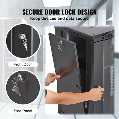 15U Wall Mount Network Cabinet, 226.8 kg Max. Ground Load Capacity, Server Rack Cabinet Enclosure with Locking Tempered Glass Door, Side Panels, Q235 Carbon Steel, for IT Equipment, A/V Devices.